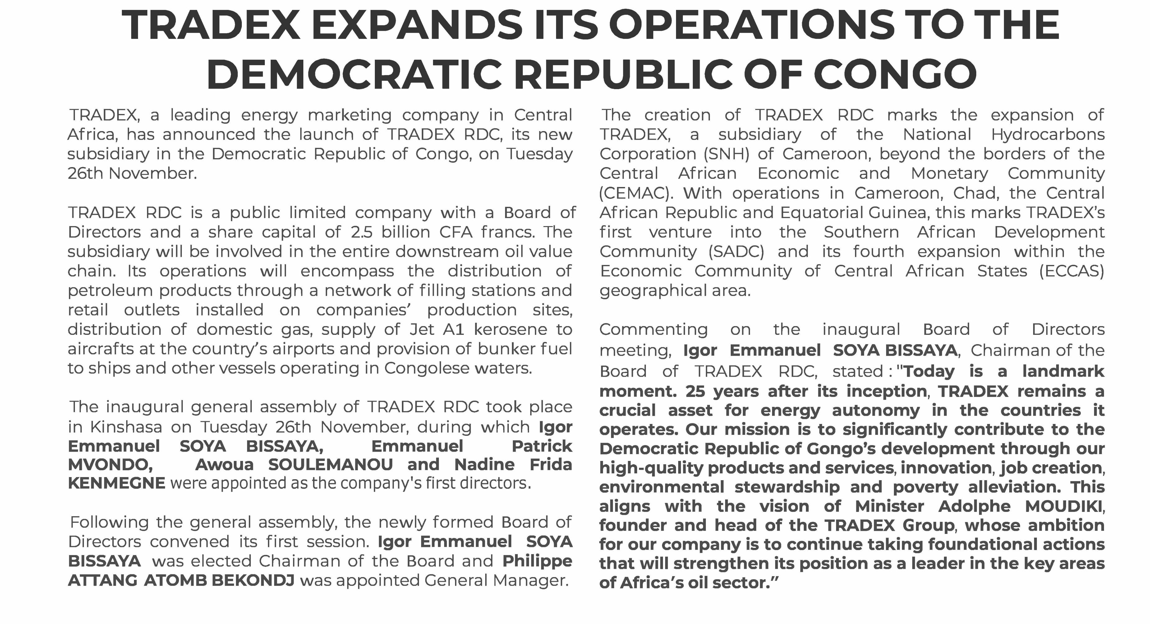 Communiqué TRADEX Lancement des activités en RD Congo2